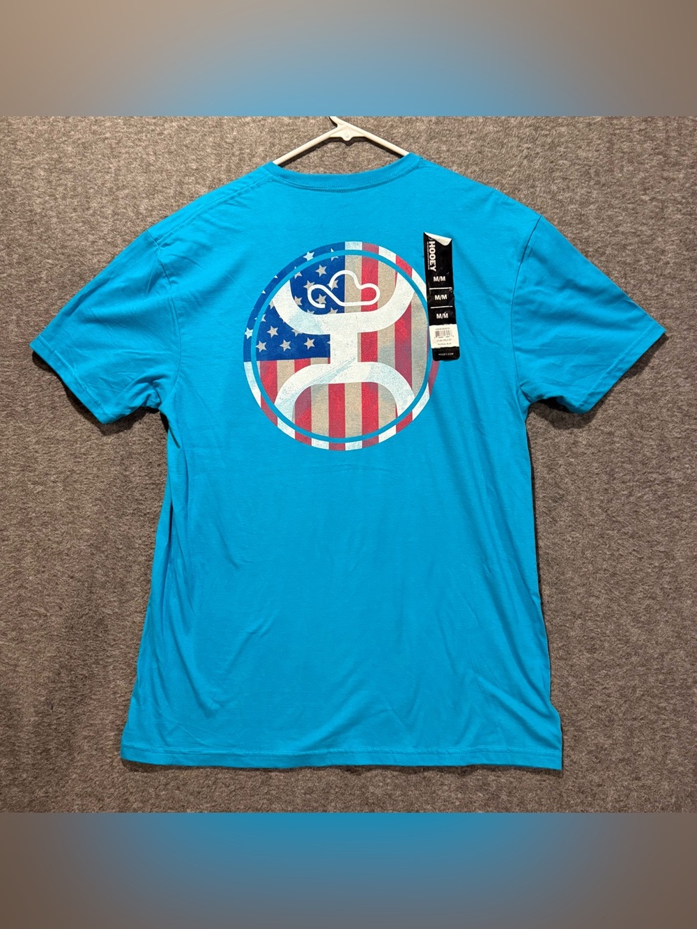 Hooey Tee Shirt Mens M Blue Graphic Logo Cotton Comfort Western USA Flag NWOT